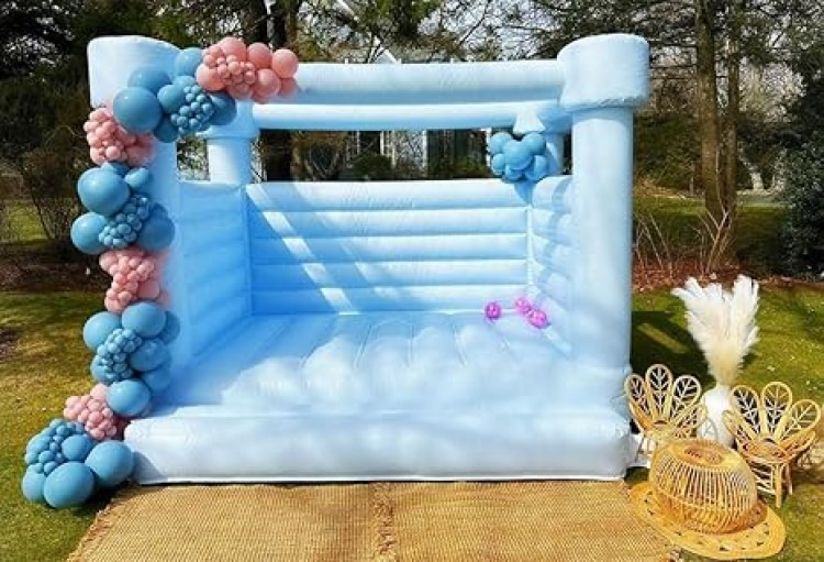 Light Blue Open Castle Full Size Bounce House